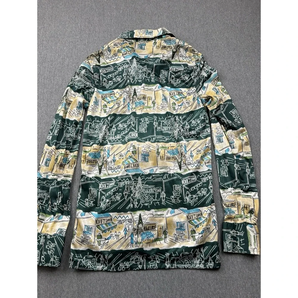 Vintage Hutspah Button Up Shirt Mens Medium Green Yellow French Bistro‎ Nylon
